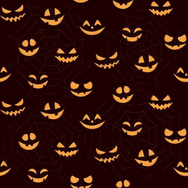 Vector patrón de caras de calabaza tallada de halloween