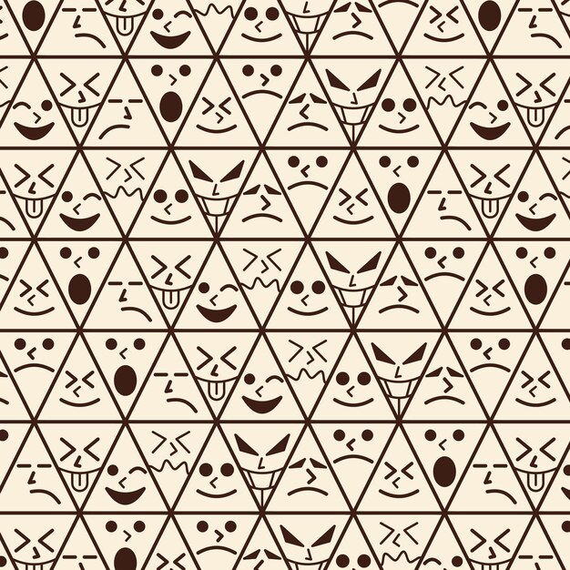 Patrón de caras expresivas en triángulos diseño abstracto en tonos marrones y beige