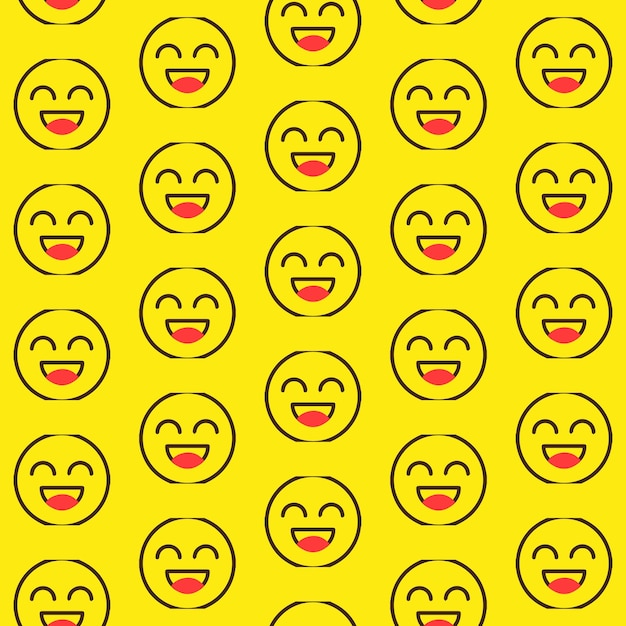 El patrón de caras sonrientes en un fondo amarillo