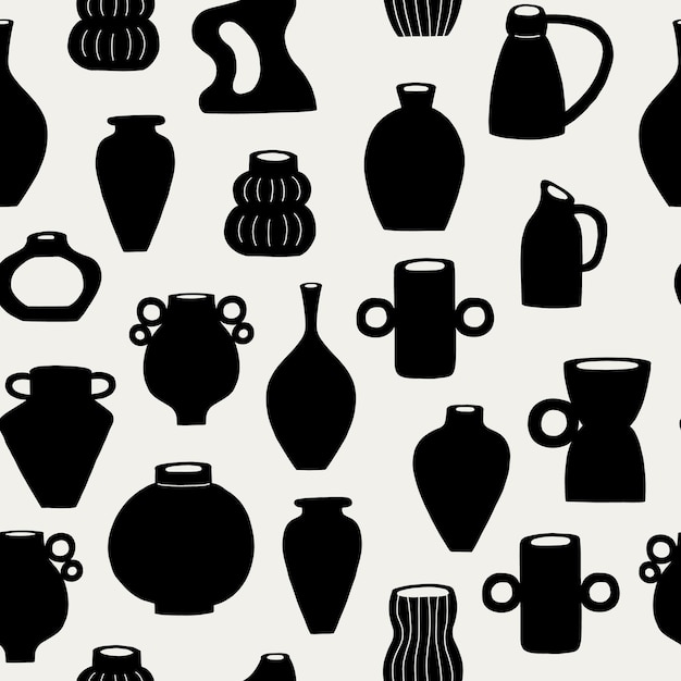 Patrón cerámico sin costuras de cerámica orgánica en blanco y negro