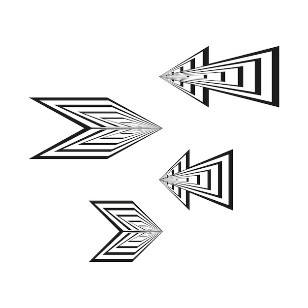 Patrón de chevrón anidado Diseño de flecha vectorial Icono en capas negras Fondo plano blanco