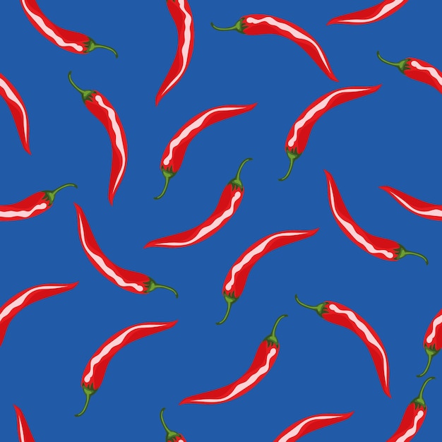 Patrón con chiles rojos sobre fondo azul ilustración vectorial de alta calidad