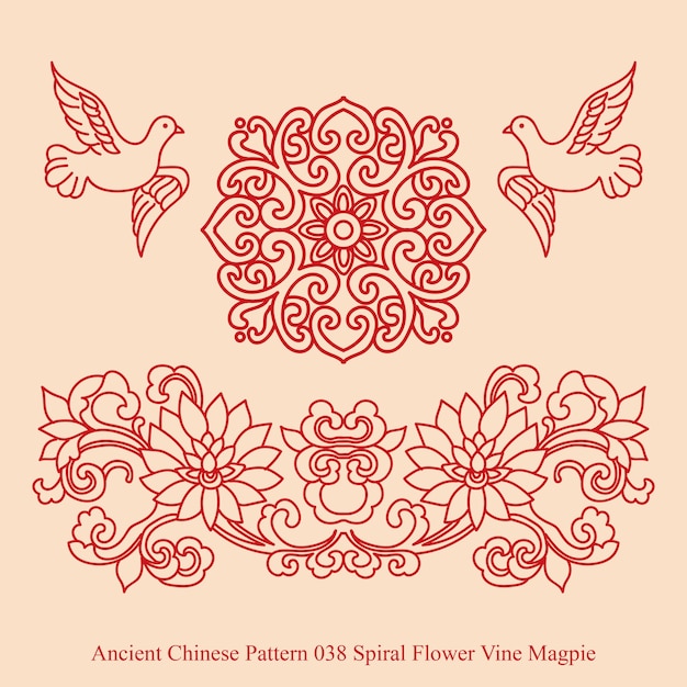 Patrón chino antiguo de urraca de vid de flor en espiral
