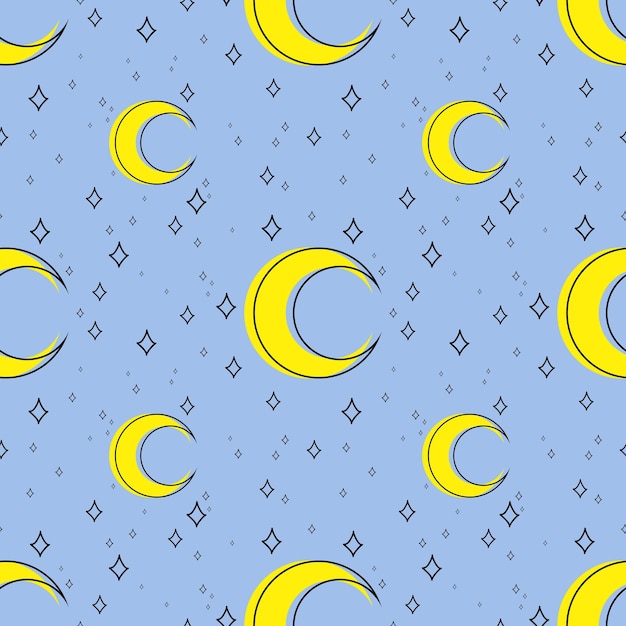 Patrón de cielo nocturno Luna estrellas fondo azul