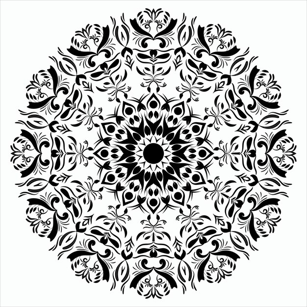 Patrón circular en el fondo de mandala blanco y negro Vector Premium