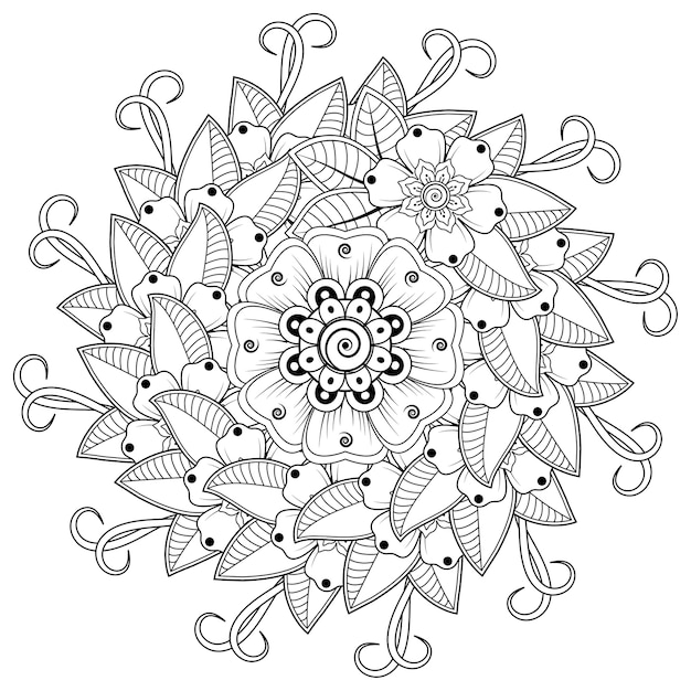Patrón circular en forma de mandala con decoración floral. Decoración de flores mehndi en estilo étnico oriental, indio.