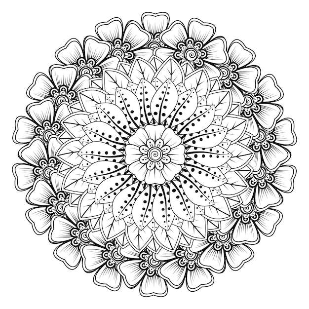 Patrón circular en forma de mandala para la decoración del tatuaje Henna Mehndi Página del libro para colorear