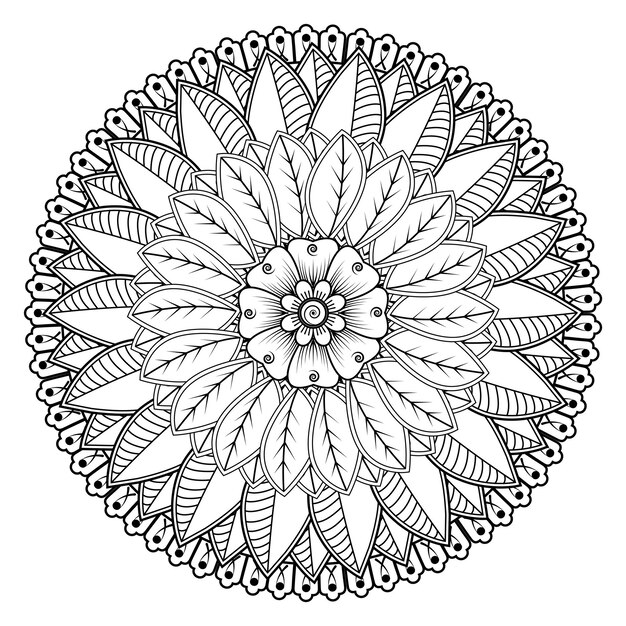 Patrón circular en forma de mandala para la decoración del tatuaje henna mehndi página del libro para colorear