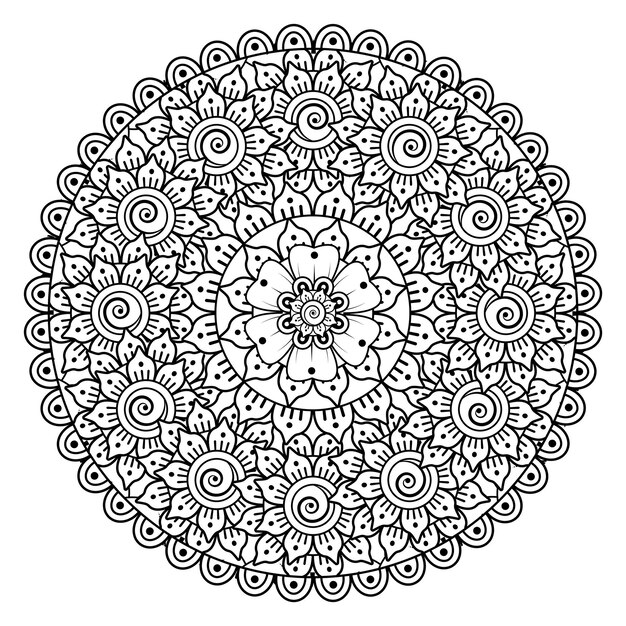 Patrón circular en forma de mandala para la decoración del tatuaje Henna Mehndi Página del libro para colorear