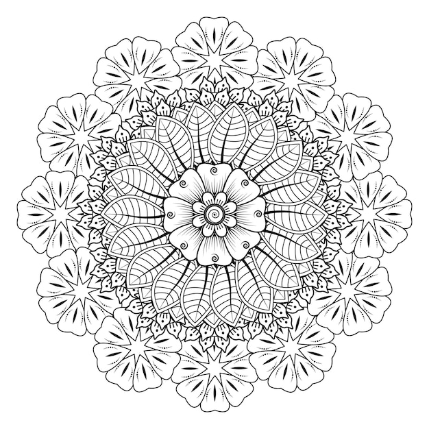 Patrón circular en forma de mandala para la decoración del tatuaje Henna Mehndi Página del libro para colorear
