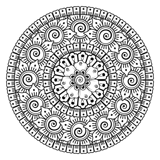 Patrón circular en forma de mandala para la decoración del tatuaje henna mehndi página del libro para colorear