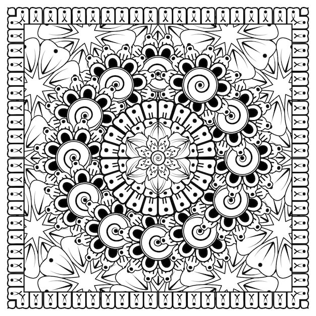 Patrón circular en forma de mandala para la decoración del tatuaje Henna Mehndi Página del libro para colorear