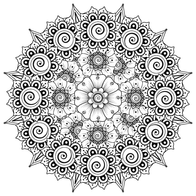 Patrón circular en forma de mandala para la decoración del tatuaje henna mehndi página del libro para colorear