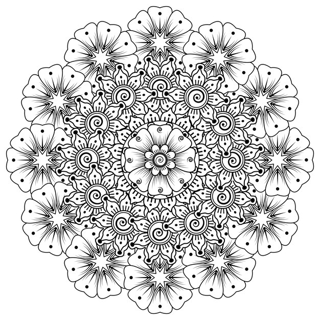 Patrón circular en forma de mandala para la decoración del tatuaje Henna Mehndi Página del libro para colorear