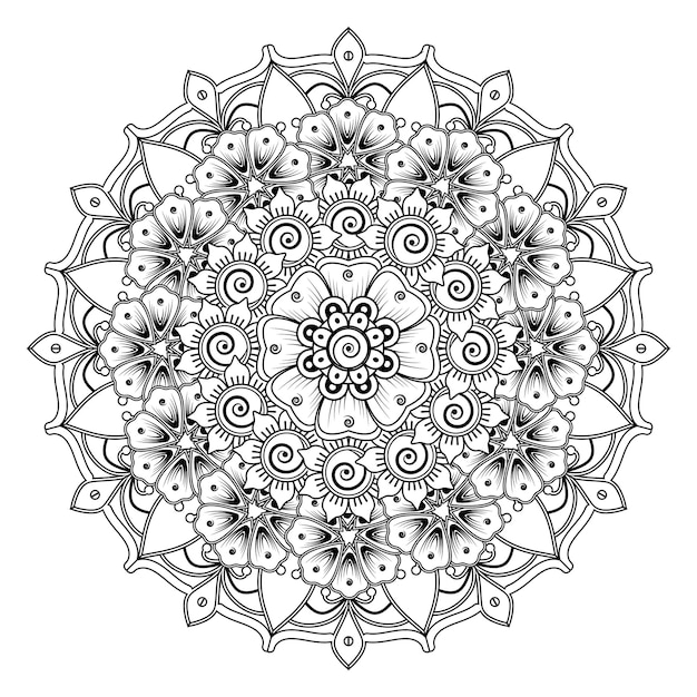 Patrón circular en forma de mandala para la decoración del tatuaje henna mehndi página del libro para colorear