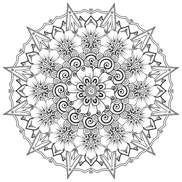 Patrón circular en forma de mandala para la decoración del tatuaje henna mehndi página del libro para colorear