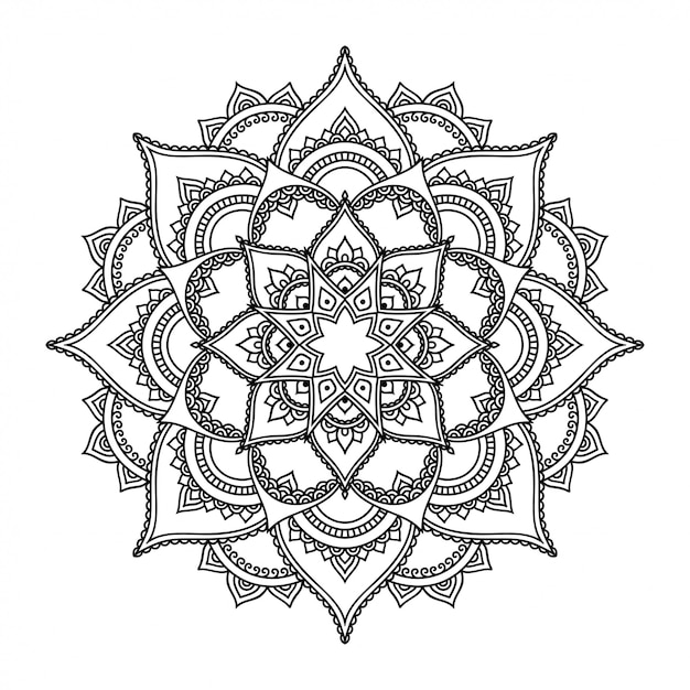 Patrón circular en forma de mandala con flor. adorno decorativo en estilo étnico oriental. esquema doodle mano dibujar ilustración.