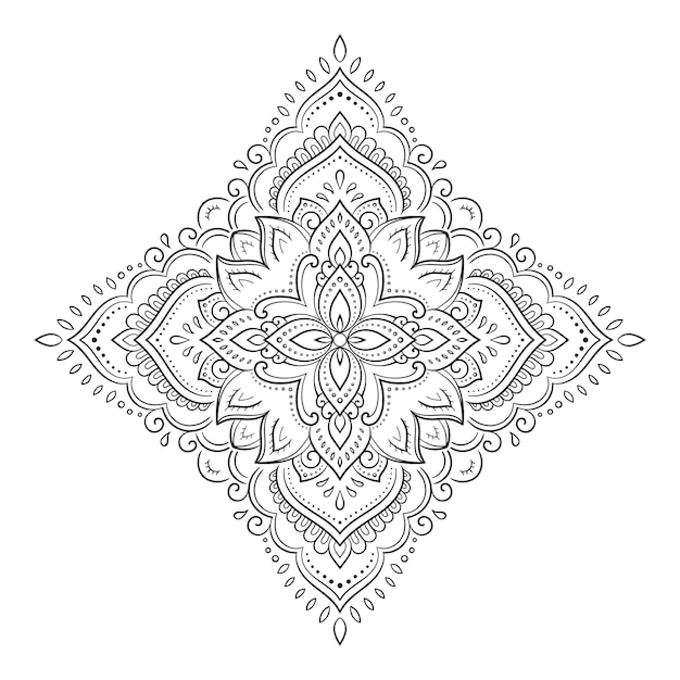 Patrón circular en forma de mandala con flor para la decoración del tatuaje de henna mehndi adorno decorativo en estilo oriental étnico esquema doodle dibujo a mano ilustración vectorial