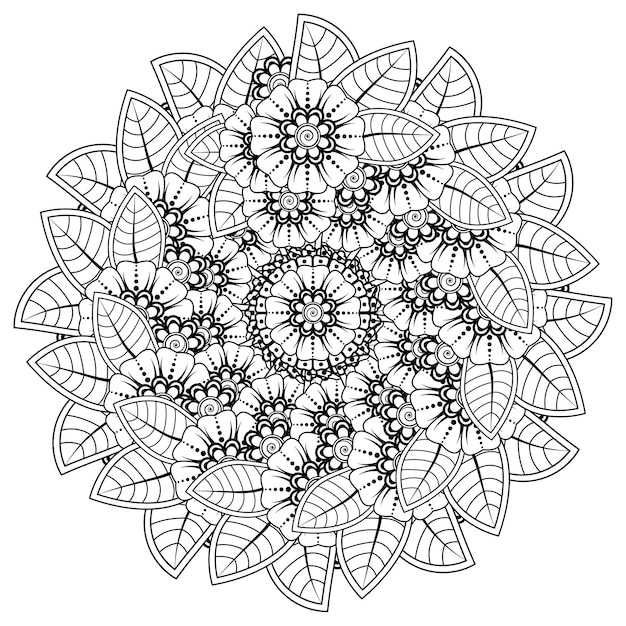 Patrón circular en forma de mandala con flor para decoración de tatuajes de henna mehndi. Decoración de flores mehndi en estilo étnico oriental indio.