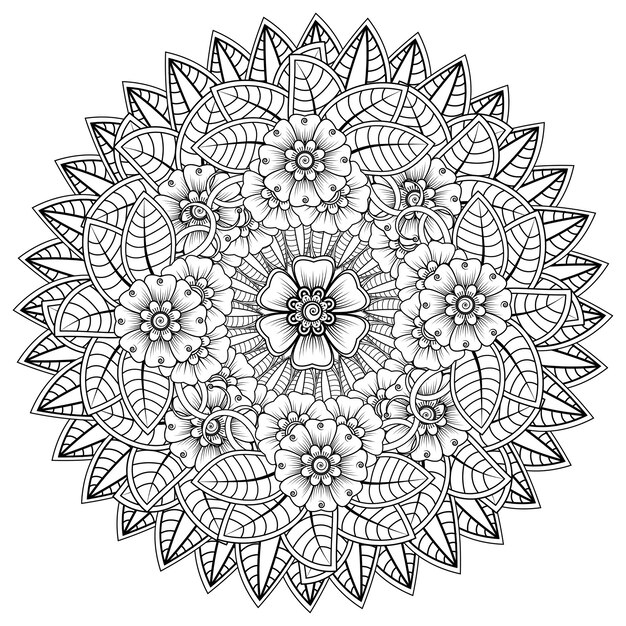 Patrón circular en forma de mandala con flor para decoración de tatuajes de henna mehndi decorativ