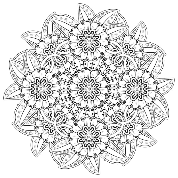 Patrón circular en forma de mandala con flor para decoración de tatuajes de henna mehndi