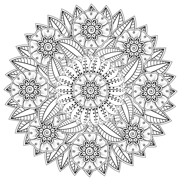 Patrón circular en forma de mandala con flor para decoración de tatuajes de henna mehndi