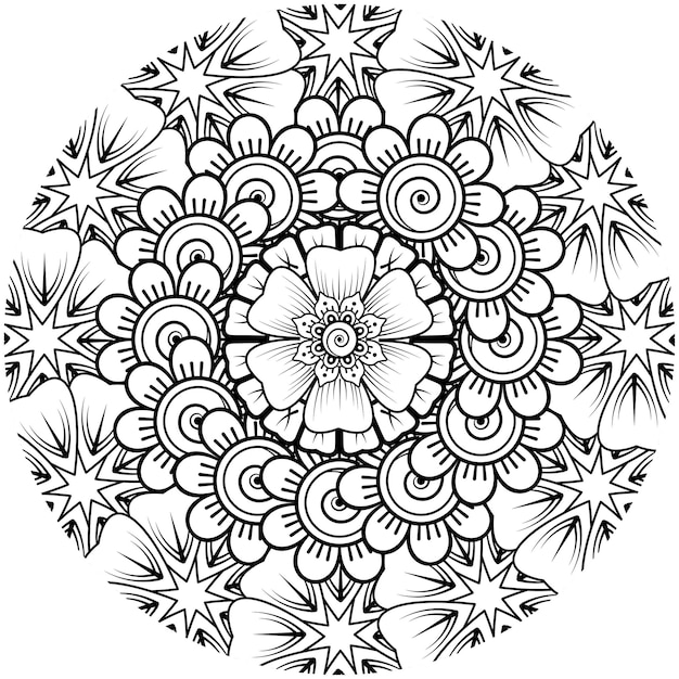 Patrón circular en forma de mandala con flor para decoración de tatuajes de henna mehndi