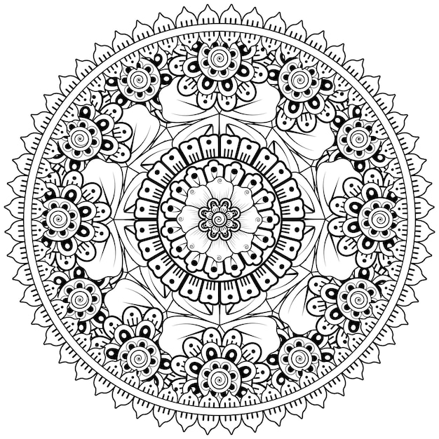 Patrón circular en forma de mandala con flor para decoración de tatuajes de henna mehndi