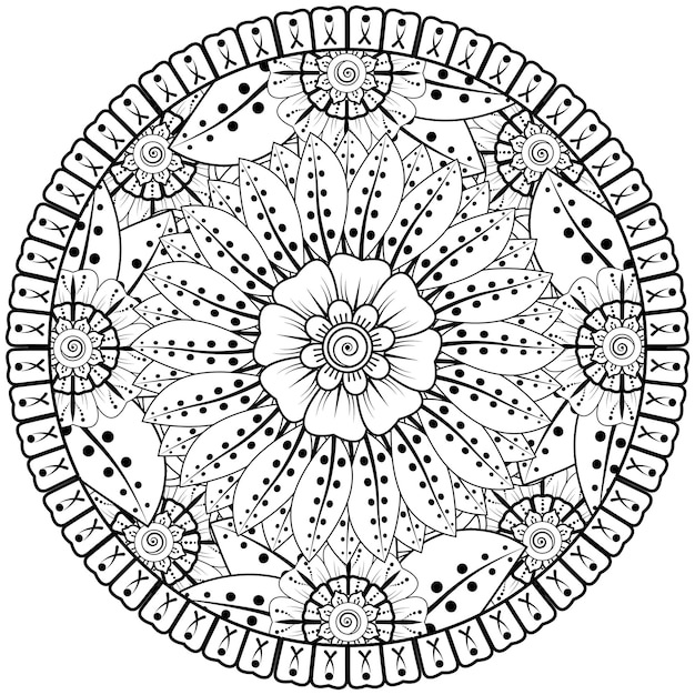 Patrón circular en forma de mandala con flor para decoración de tatuajes de henna mehndi