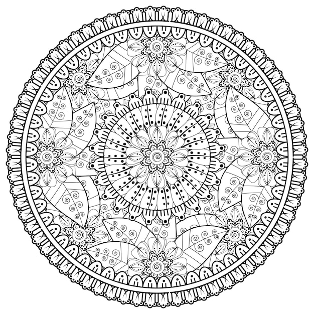 Patrón circular en forma de mandala con flor para decoración de tatuajes de henna mehndi