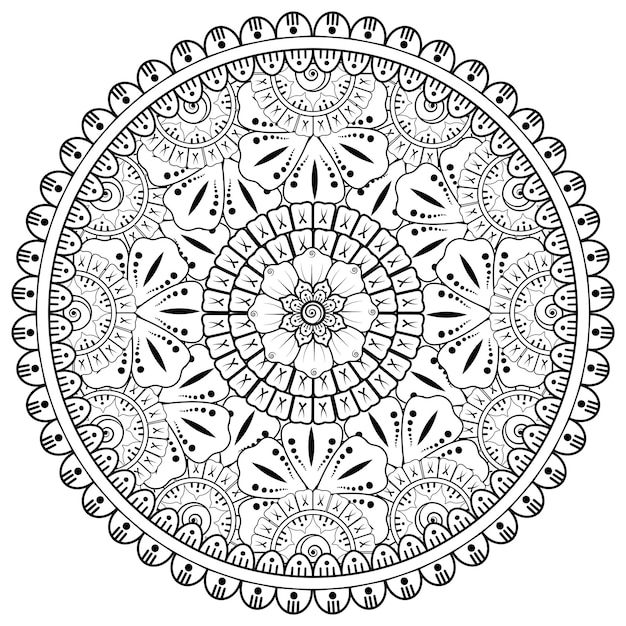 Patrón circular en forma de mandala con flor para decoración de tatuajes de henna mehndi