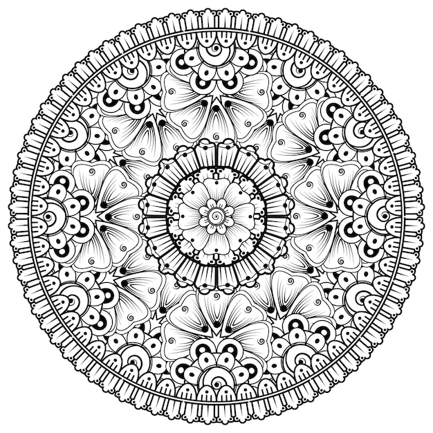 Patrón circular en forma de mandala con flor para decoración de tatuajes de henna mehndi