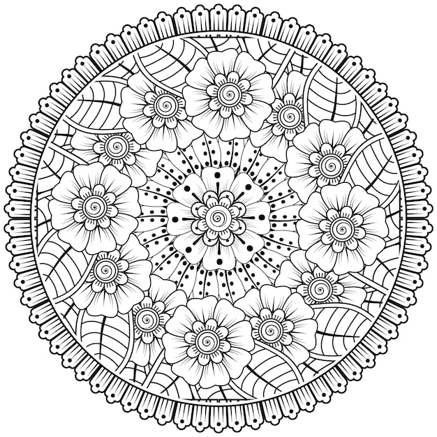 Patrón circular en forma de mandala con flor para decoración de tatuajes de henna mehndi