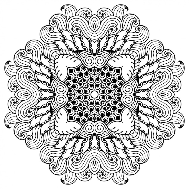 Patrón circular en forma de mandala con flor para henna, mehndi, tatuaje, decoración. adorno decorativo en estilo étnico oriental. esquema doodle dibujar a mano.