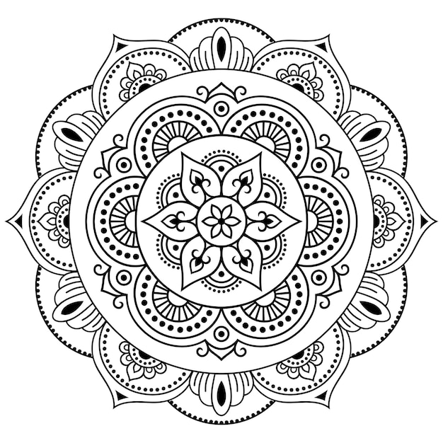 Patrón circular en forma de mandala con flor para Henna, Mehndi, tatuaje, decoración. Adorno decorativo en estilo étnico oriental. Ilustración de vector de dibujo a mano de doodle de contorno.