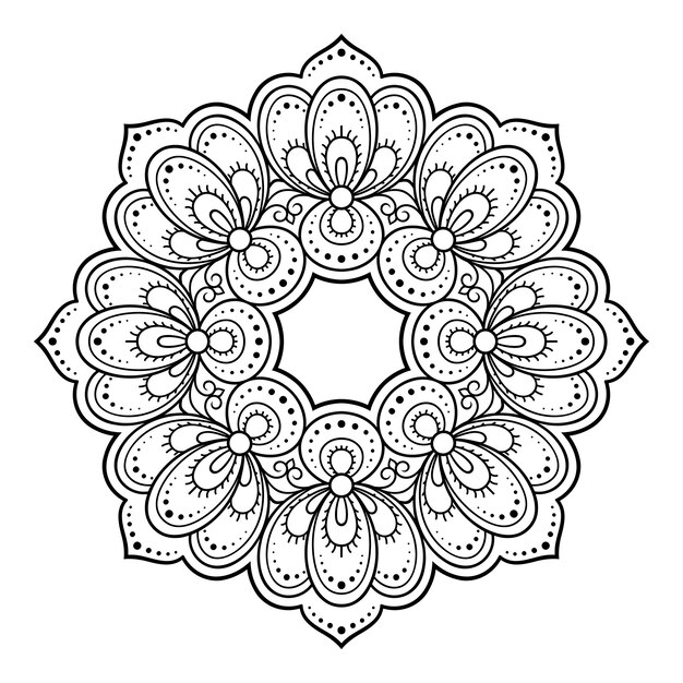 Patrón circular en forma de mandala con flor para henna, mehndi, tatuaje, decoración. adorno decorativo en estilo étnico oriental. ilustración de vector de dibujo a mano de doodle de contorno.