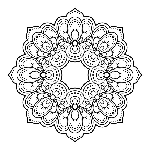 Patrón circular en forma de mandala con flor para henna, mehndi, tatuaje, decoración. adorno decorativo en estilo étnico oriental. ilustración de vector de dibujo a mano de doodle de contorno.