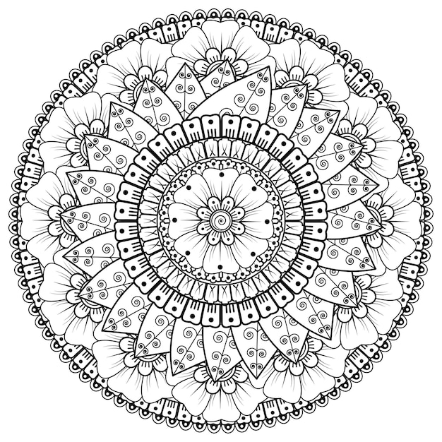 Patrón circular en forma de mandala con flor para henna, mehndi, tatuaje, decoración. adorno decorativo en estilo étnico oriental. página de libro para colorear.