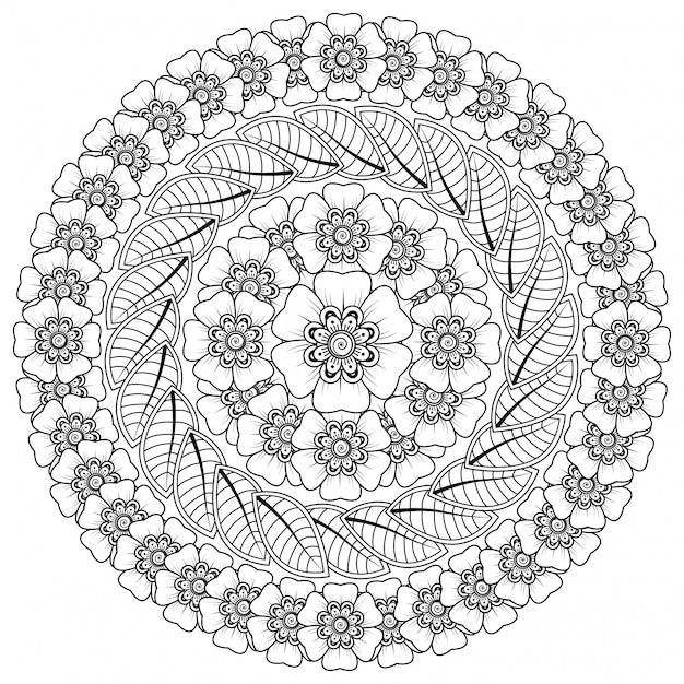 Patrón circular en forma de mandala con flor para henna, mehndi, tatuaje, decoración. Decoración de flores mehndi en estilo étnico oriental, indio.