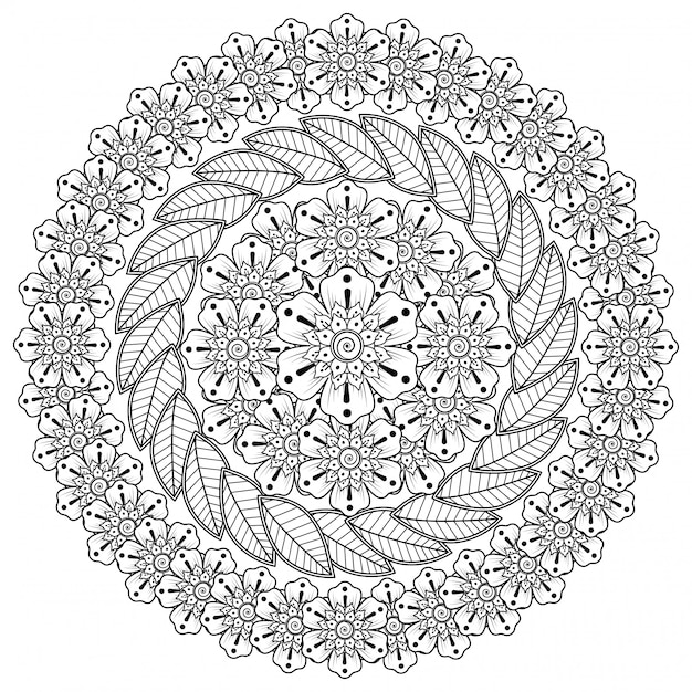 Patrón circular en forma de mandala con flor para henna, mehndi, tatuaje, decoración. Decoración de flores mehndi en estilo étnico oriental, indio.