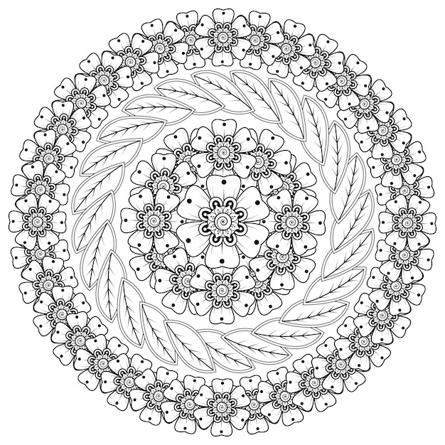 Patrón circular en forma de mandala con flor para henna, mehndi, tatuaje, decoración. Decoración de flores mehndi en estilo étnico oriental, indio.