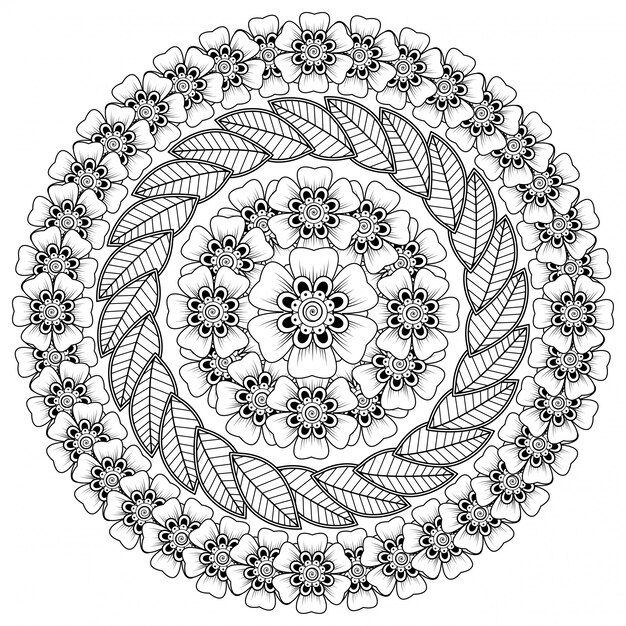 Patrón circular en forma de mandala con flor para henna, mehndi, tatuaje, decoración. Decoración de flores mehndi en estilo étnico oriental, indio.