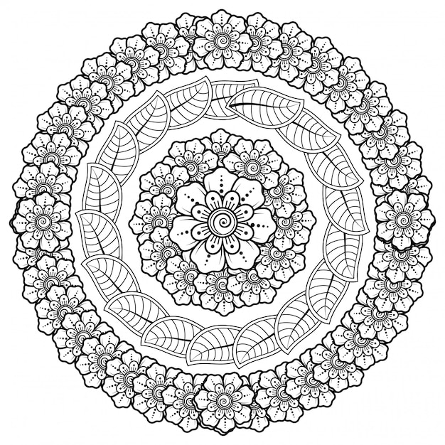 Patrón circular en forma de mandala con flor para henna, mehndi, tatuaje, decoración.