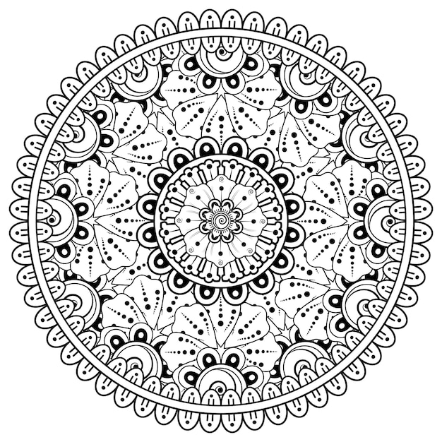 Patrón circular en forma de mandala con flor para henna, mehndi, tatuaje, decoración