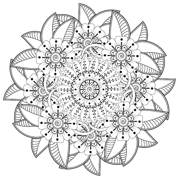 Patrón circular en forma de mandala con flor para henna mehndi
