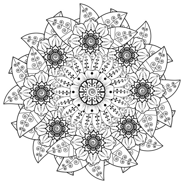 Patrón circular en forma de mandala con flor para henna mehndi