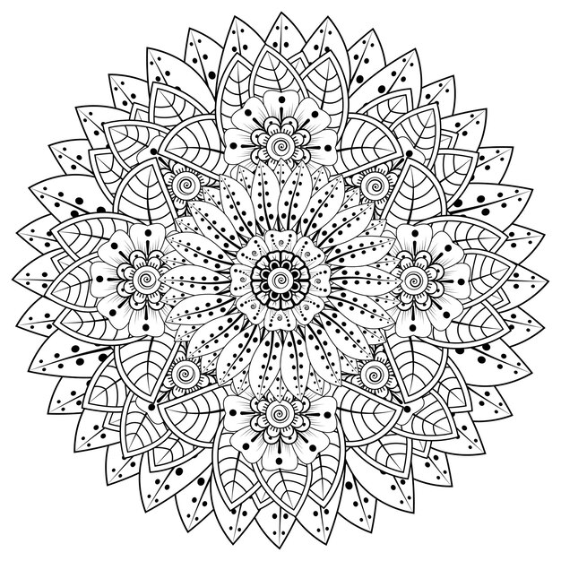 Patrón circular en forma de mandala con flor para henna mehndi