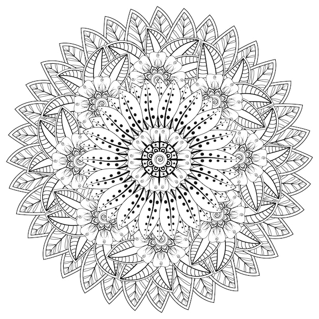 Patrón circular en forma de mandala con flor para henna mehndi