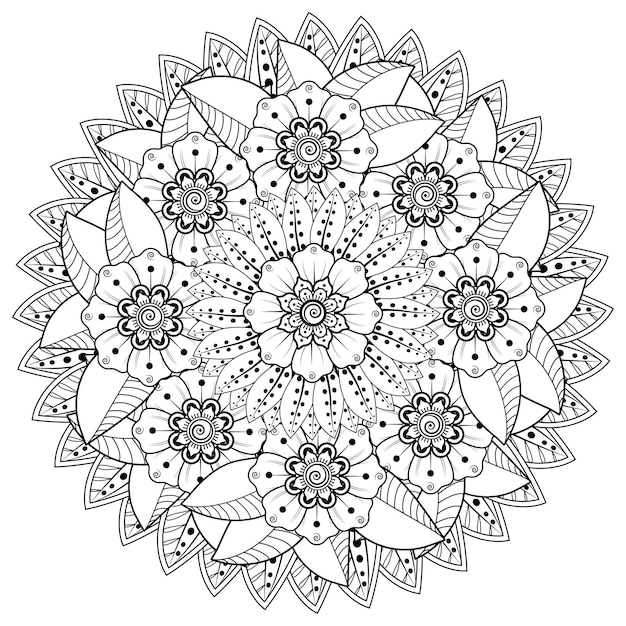 Patrón circular en forma de mandala con flor para henna mehndi
