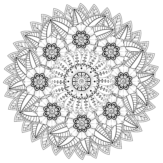Patrón circular en forma de mandala con flor para henna mehndi